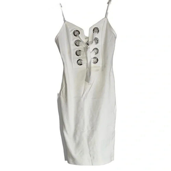 Forever 21 | Dresses | Nwt Forever 2 Dress Off White Sleeveless Ponte Lace  Up Front V Neck Sz S | Poshmark